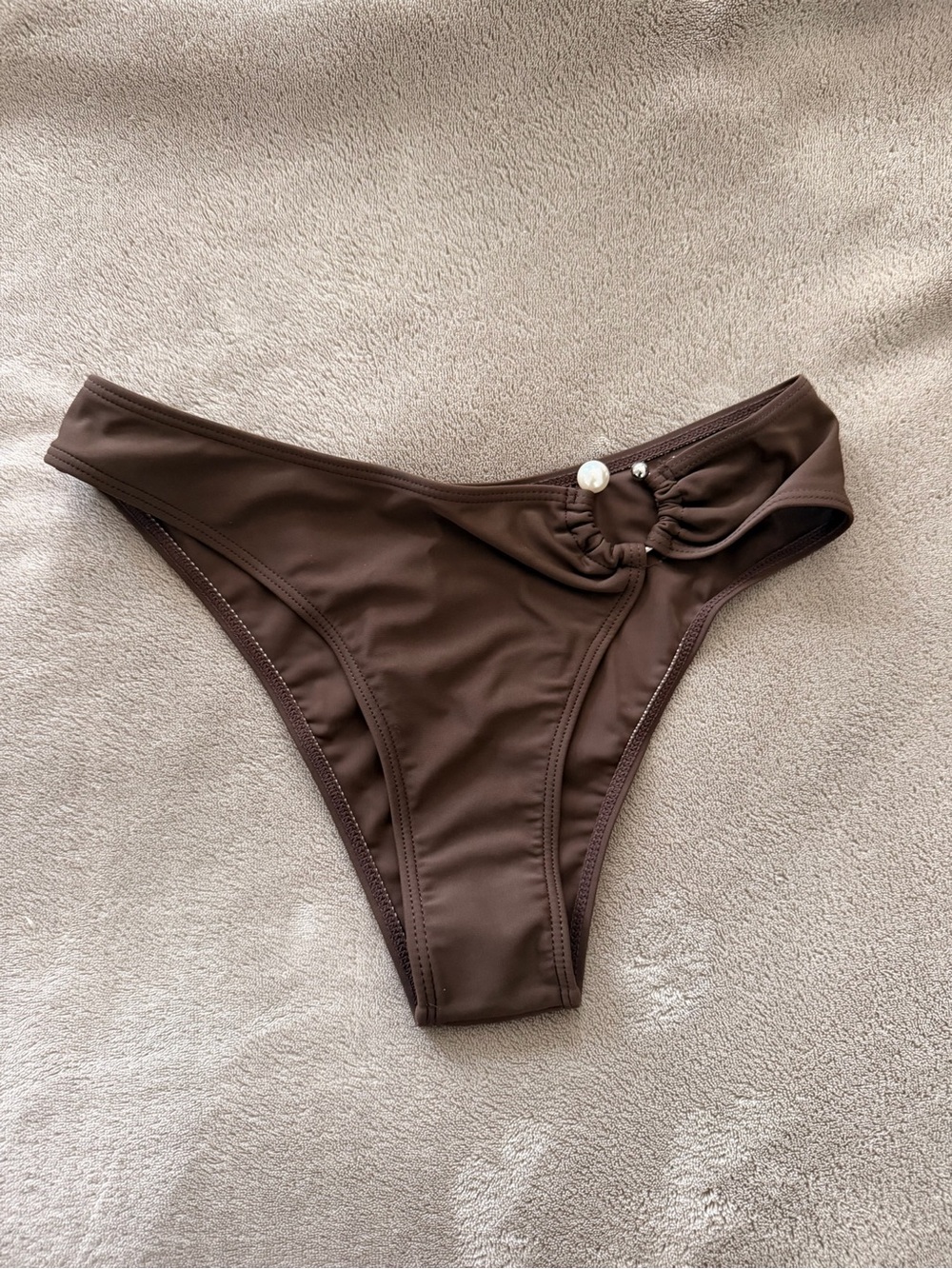 Stylish and chic Chocolate Brown Bikini Bottom with Pearl Detail, size S